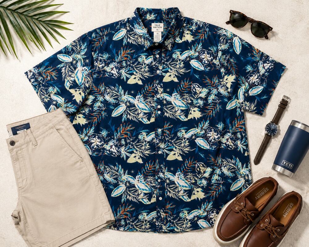 True Nation XL Tropical Floral Hawaiian Shirt 100% Cotton